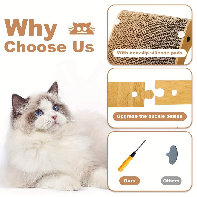 Large Cat Scratching Board – 23.6" L-Shaped Wall Mounted Scratch Pad with Ball Toy, Recyclable Corrugated Cardboard, for Indoor Cats