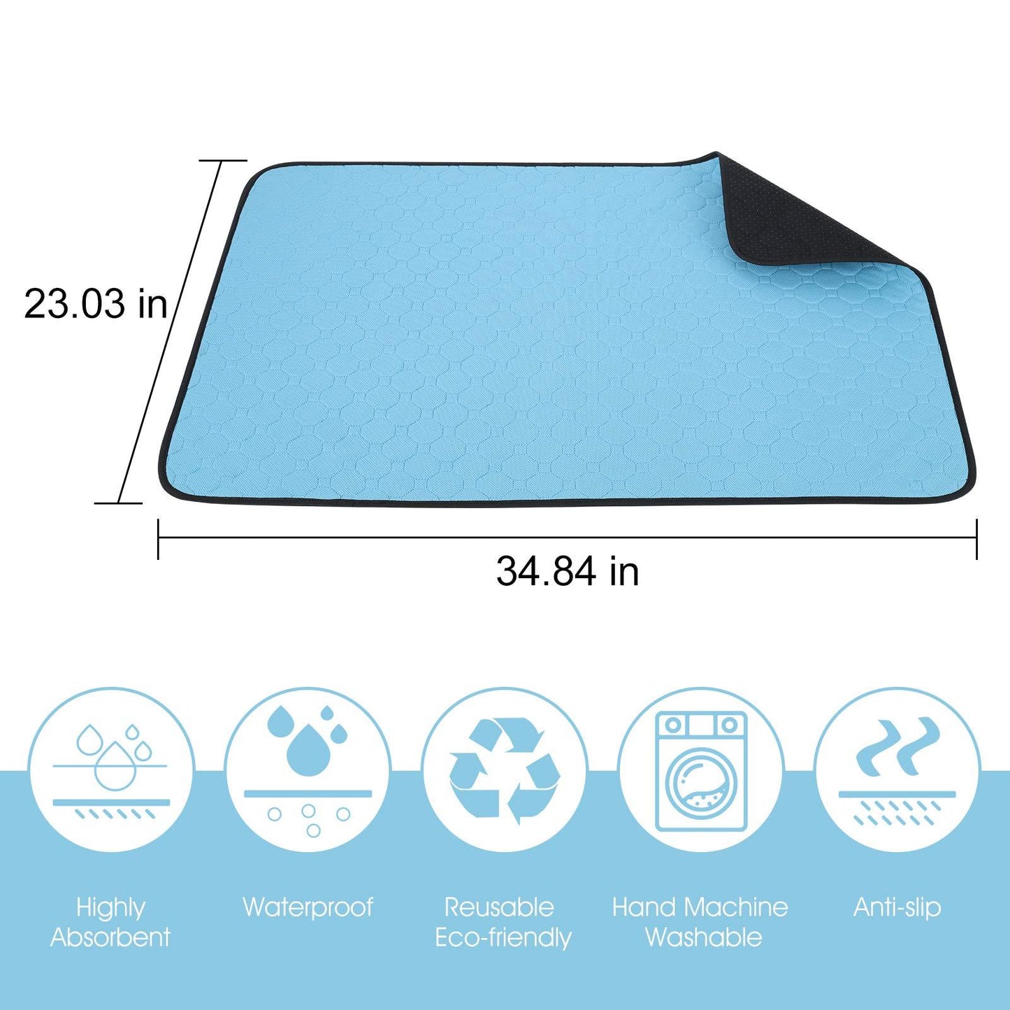 Washable Dog Pee Pads – Waterproof, Reusable, Non-Slip Pet Training Mats for Dogs & Cats, 34.5" x 23", 2-Pack, Machine Washable