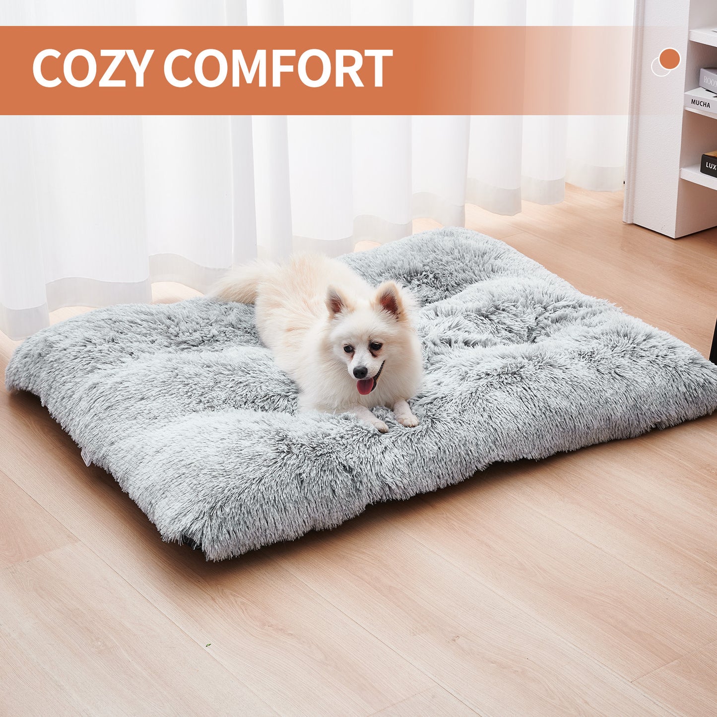 Fluffy Dog Crate Pad – Soft Faux Fur Anti-Anxiety Bed for Dogs & Cats, Non-Slip Calming Crate Mat, Washable Plush Pet Bed