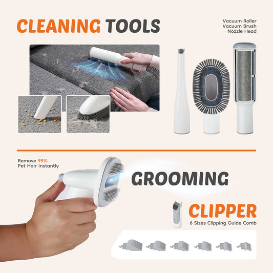 Low Noise Pet Hair Trimmer with Vacuum – Professional Dog Grooming Kit, 6 Attachments, 2.5L Dust Cup, Detachable Blades, Quiet Operation ≤65dB
