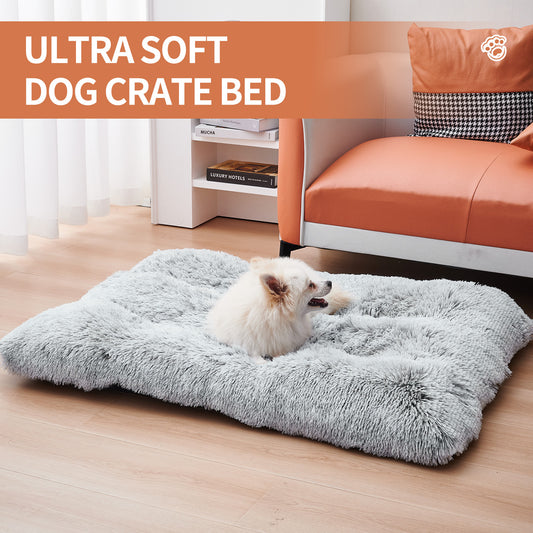 Fluffy Dog Crate Pad – Soft Faux Fur Anti-Anxiety Bed for Dogs & Cats, Non-Slip Calming Crate Mat, Washable Plush Pet Bed