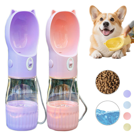 2-in-1 Portable Dog Water Bottle with Food Container – Leak-Proof Travel Feeder for Small & Large Dogs, Cats – 380ml / 500ml